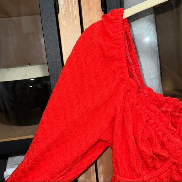 Free People ladybug top corset sweetheart long sleeve crop textured knit fire - Picture 4 of 10